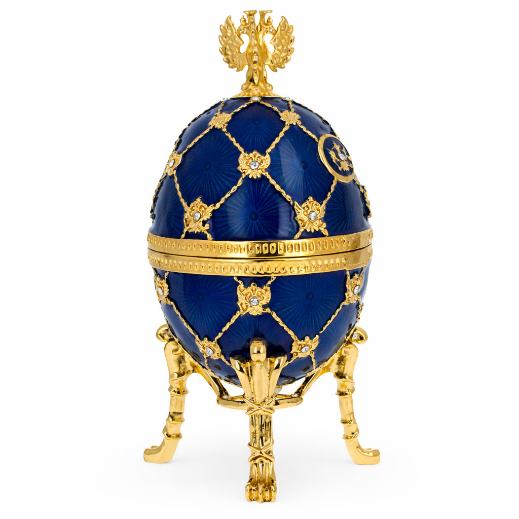 Coat of Arms Blue Royal Inspired Easter EggCzech Republic , dimensions in inches: 4.8 x 2.2 x 2.2