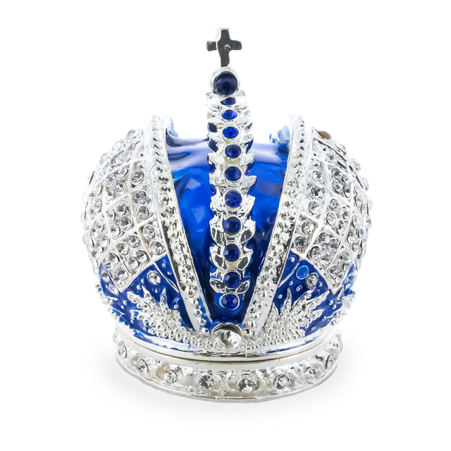 Royal Crown with Cross in Blue Enamel Jewelry Trinket Box Figurine in Multi color