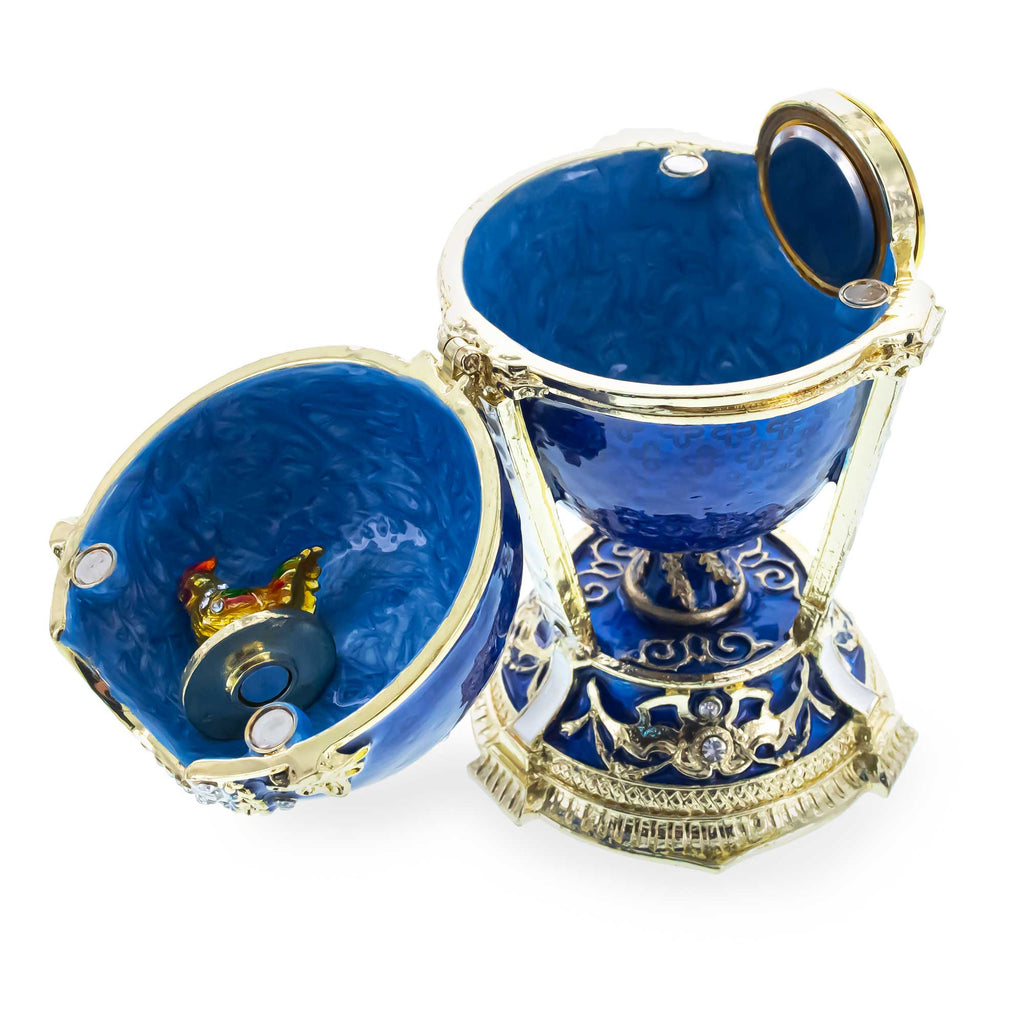 1900 Cockerel Royal Imperial Easter Egg in BlueCzech Republic , dimensions in inches: 4.3 x 2.4 x 2.4