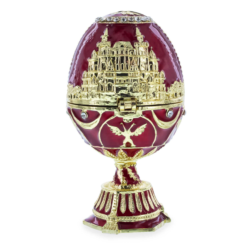 The City Royal Inspired Imperial Easter Egg with Clock in Red color Oval