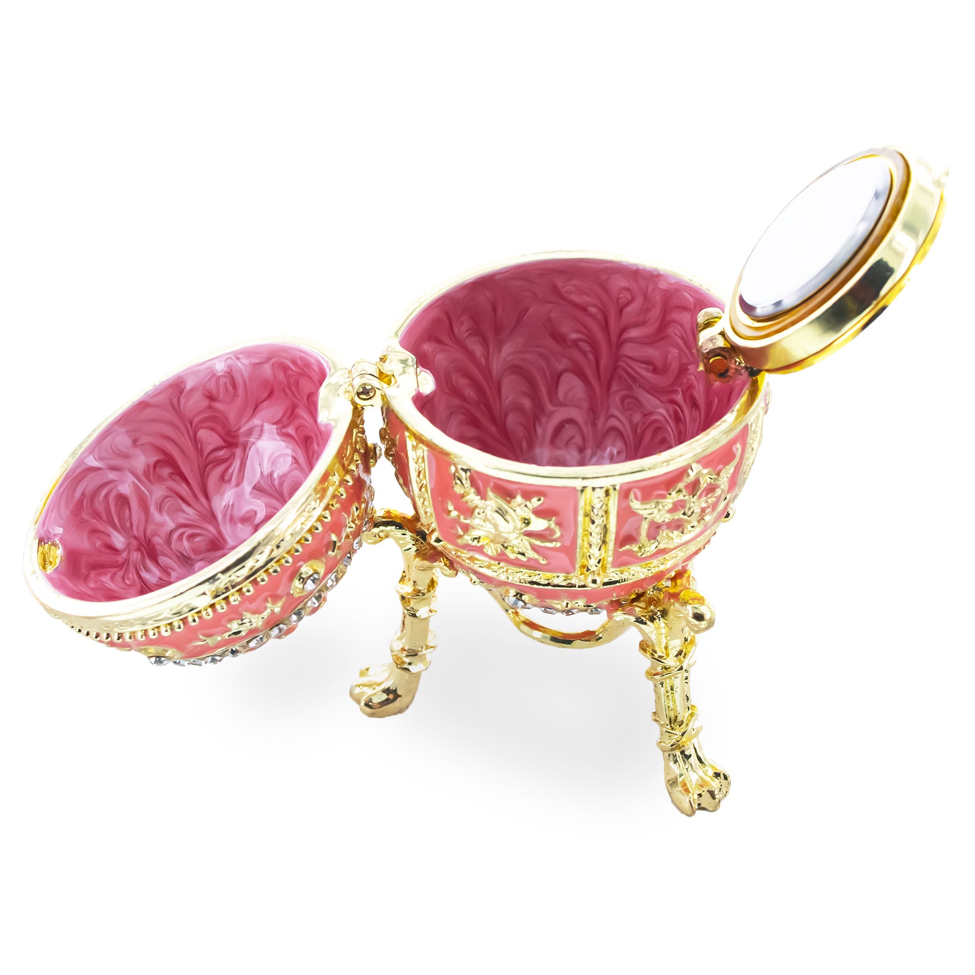 Pink Enamel Royal Inspired Imperial Easter Egg with Surprise , dimensions in inches: 2.8 x 1.7 x 1.7