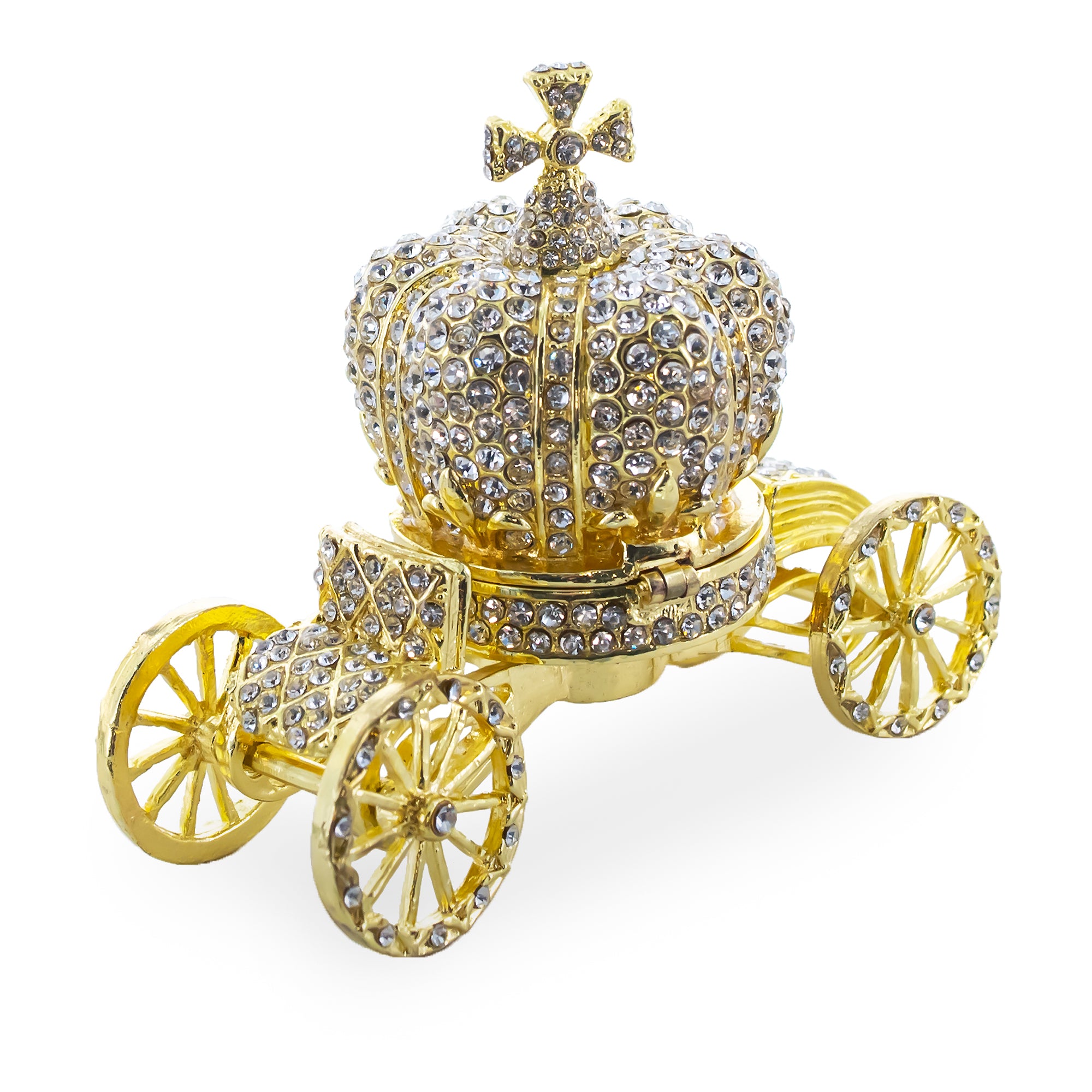Crystal Coach Crown Jewelry Trinket  Box Figurine in Gold color
