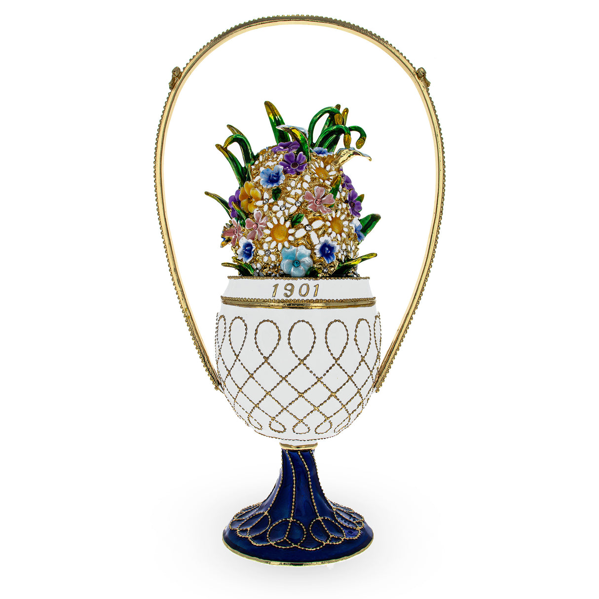 1901 Basket of Flowers Royal Imperial Easter Egg in White color,  shape
