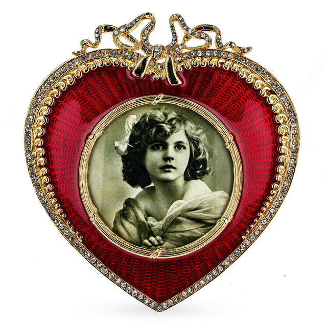 Red Heart Enameled Guilloche Royal Picture Frame in  color Heart