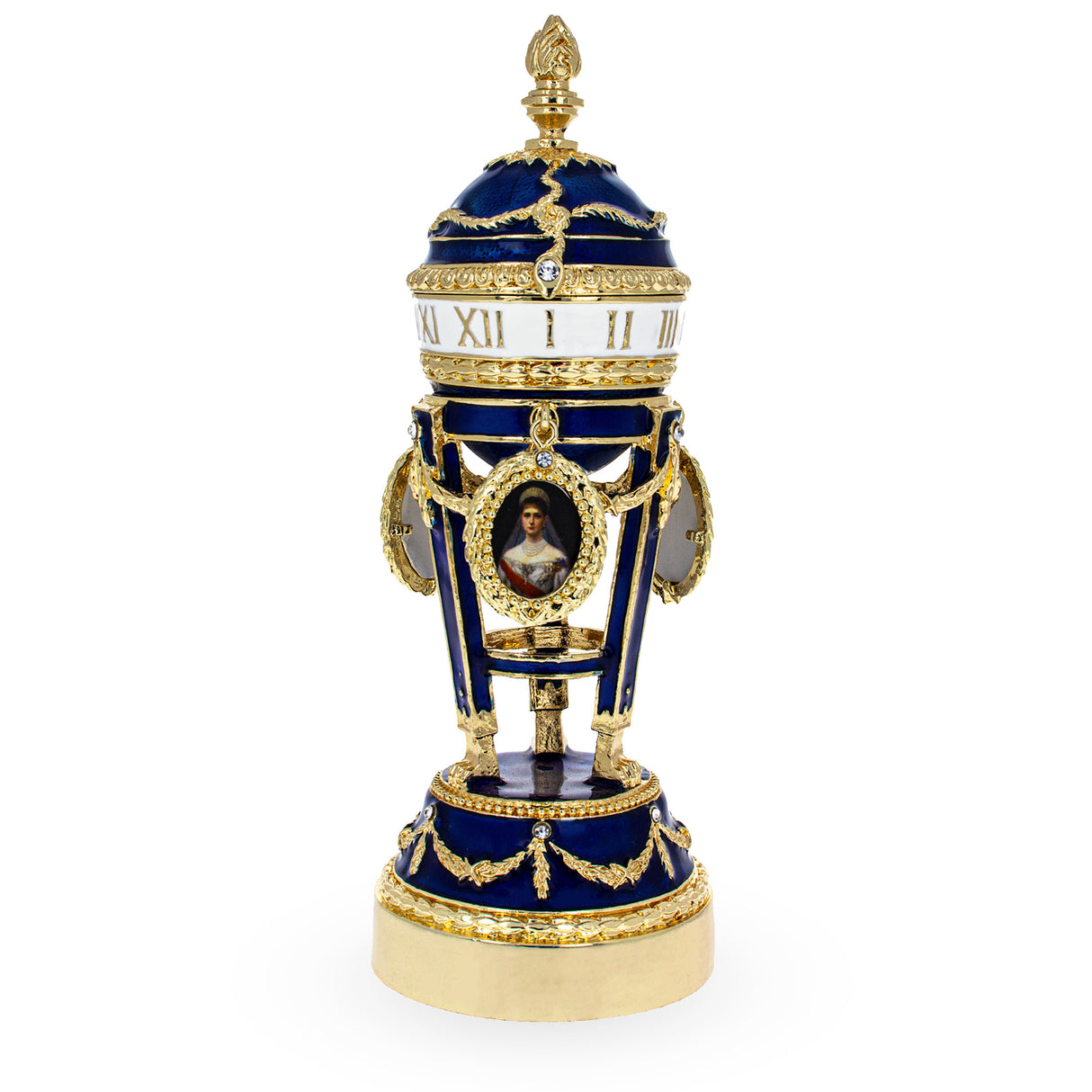 Picture Frames on Clock Royal Inspired Imperial Easter Egg in Blue color,  shape