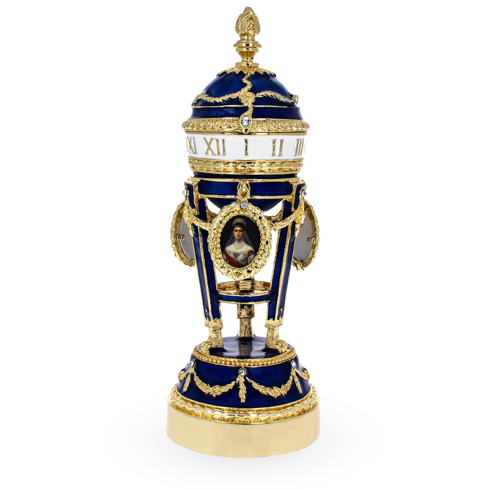 Picture Frames on Clock Royal Inspired Imperial Easter Egg in Blue color