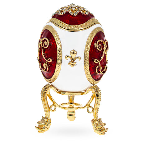 Fleur-de-lis on Red and White Royal Inspired Imperial Easter Egg in Red color Oval