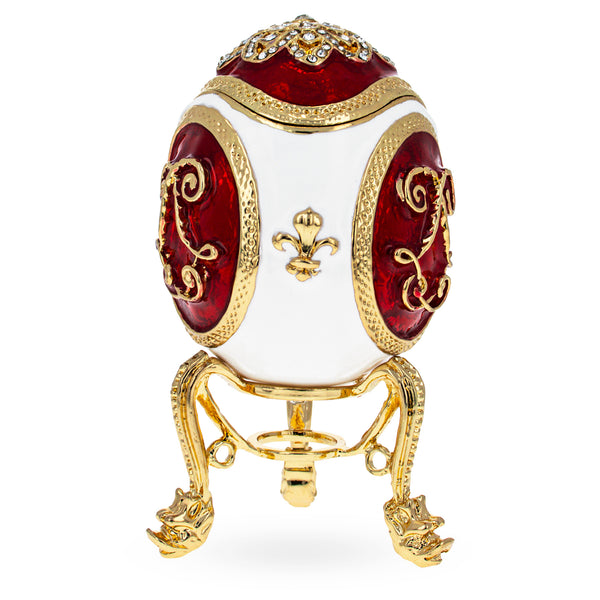 Fleur-de-lis on Red and White Royal Inspired Imperial Easter Egg by BestPysanky