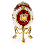 Fleur-de-lis on Red and White Royal Inspired Imperial Easter Egg ,dimensions in inches: 3.47 x 4.7 x 1.82
