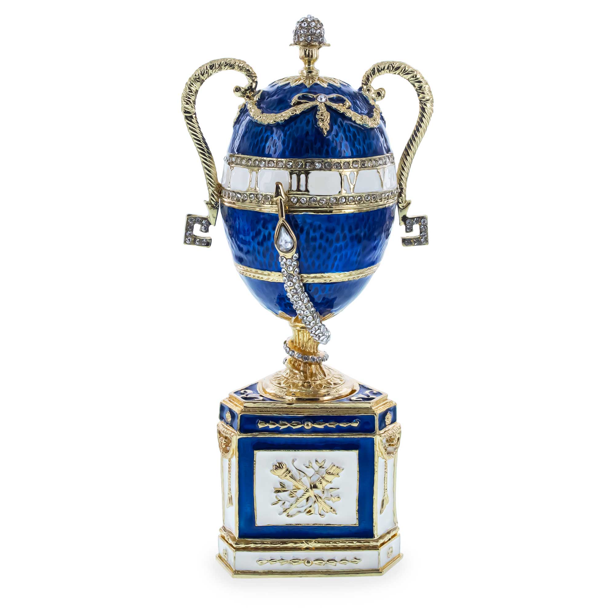 1895 Blue Serpent Clock Musical Royal Imperial Easter Egg in Blue color Oval