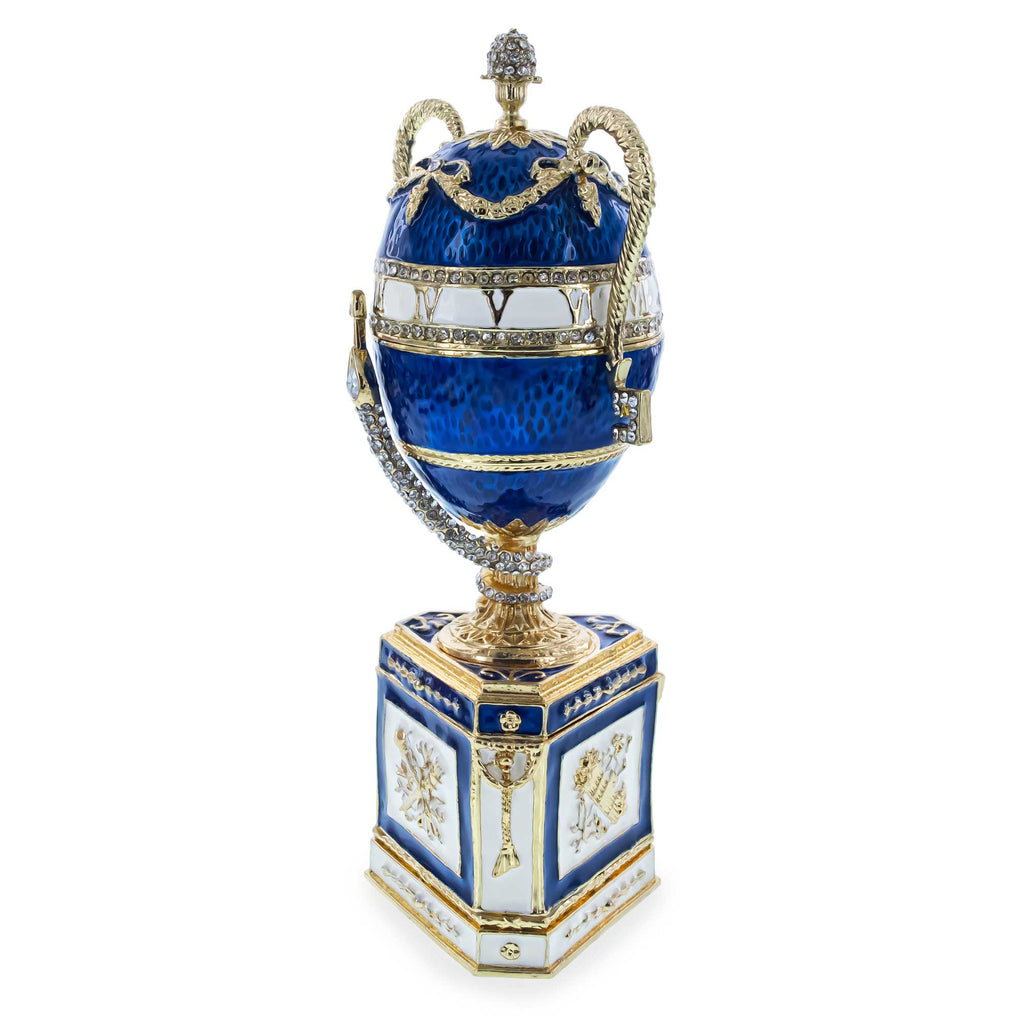 1895 Blue Serpent Clock Musical Royal Imperial Easter EggCzech Republic , dimensions in inches: 7.32 x 3.32 x 3.32