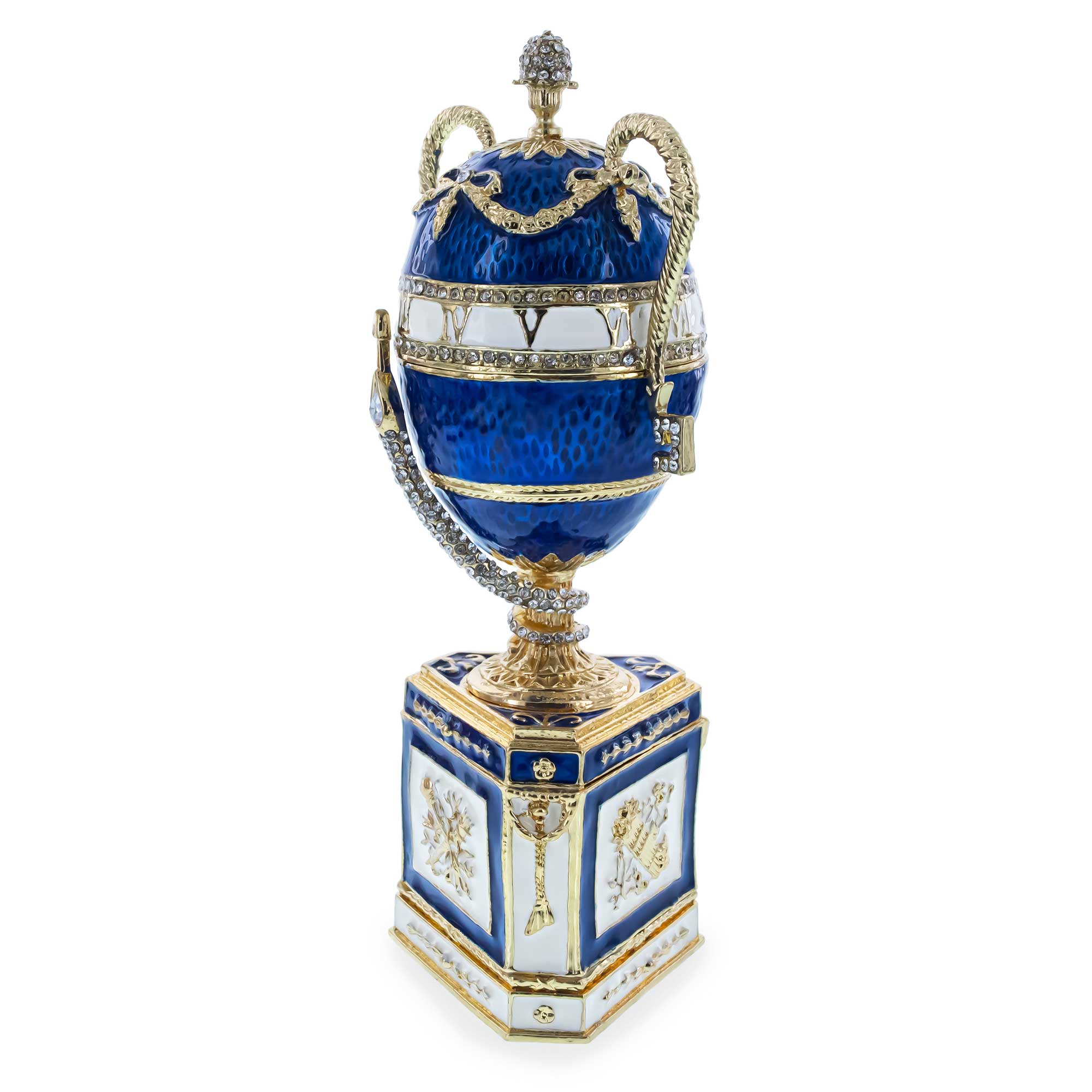 1895 Blue Serpent Clock Musical Royal Imperial Easter EggCzech Republic , dimensions in inches: 7.32 x 3.32 x 3.32