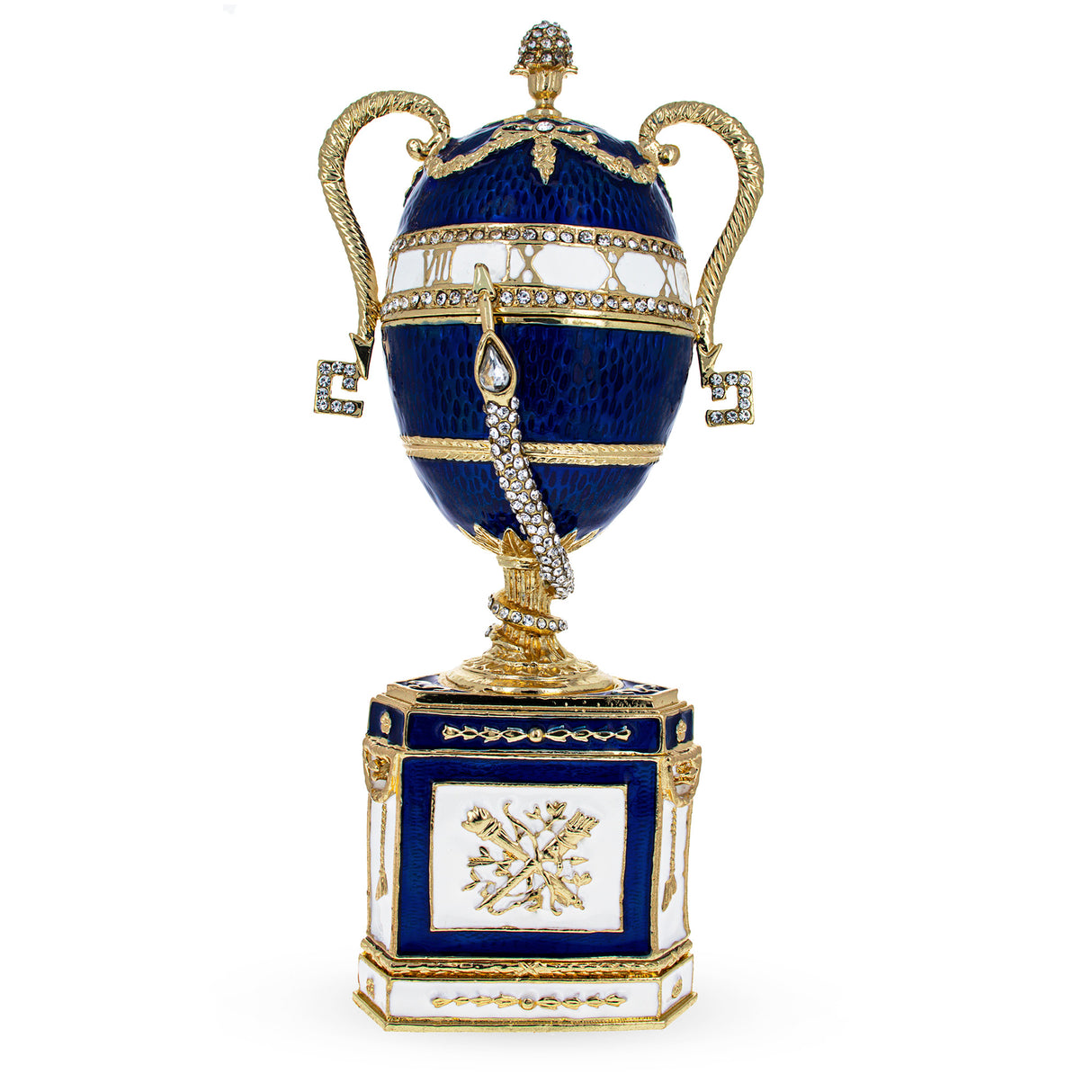 1895 Blue Serpent Clock Musical Royal Imperial Easter Egg in Blue color, Oval shape