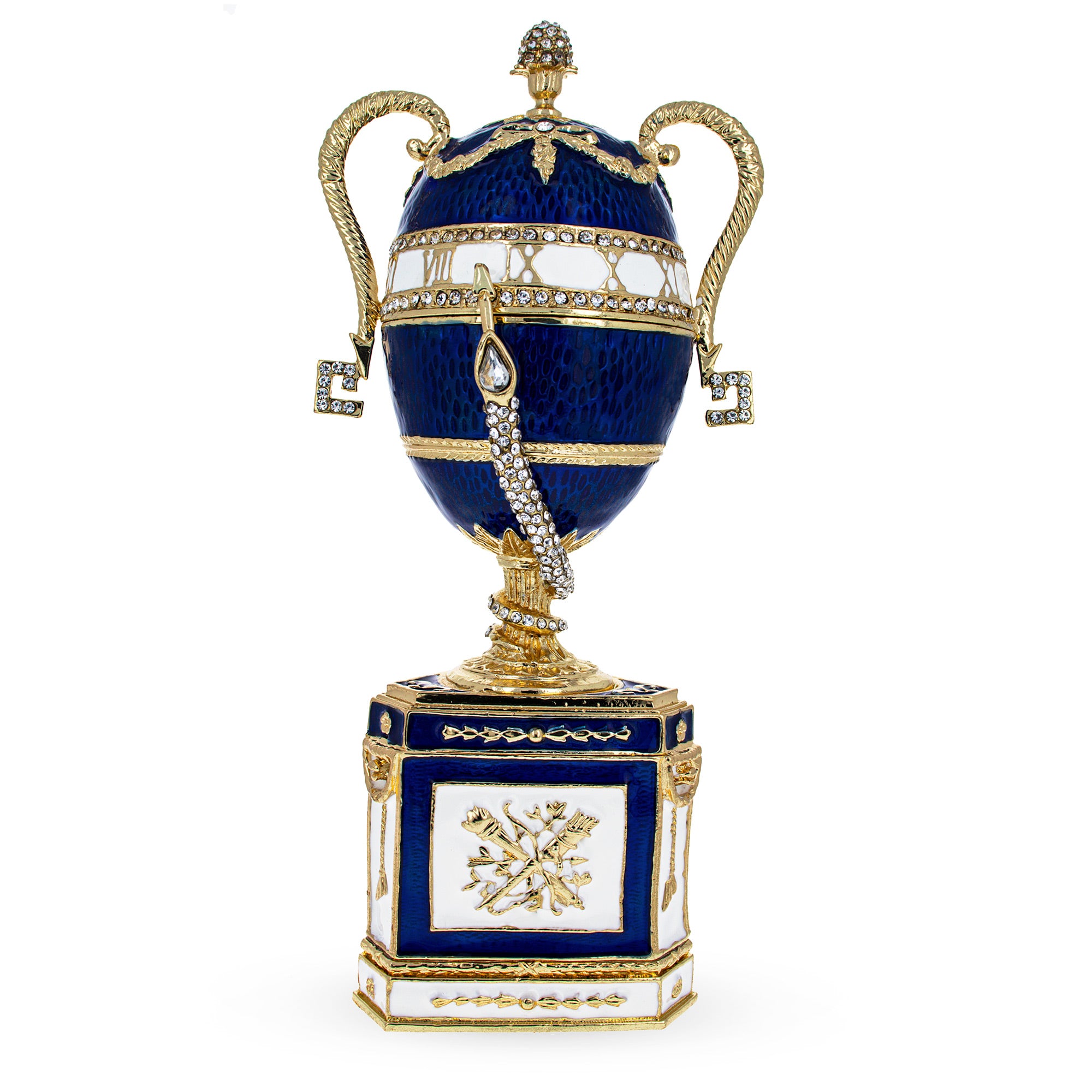 1895 Blue Serpent Clock Musical Royal Imperial Easter Egg in Blue color Oval