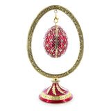 Red Enamel Jeweled Easter Egg in the Egg Shaped Display Holder Figurine in Red color Oval