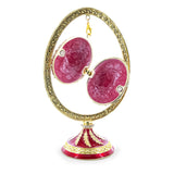 Red Enamel Jeweled Easter Egg in the Egg Shaped Display Holder Figurine , dimensions in inches: 5.6 x 3.4 x 3.4