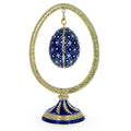 Blue Enamel Jeweled Easter Egg in the Egg Shaped Display Holder Figurine in Blue color Oval