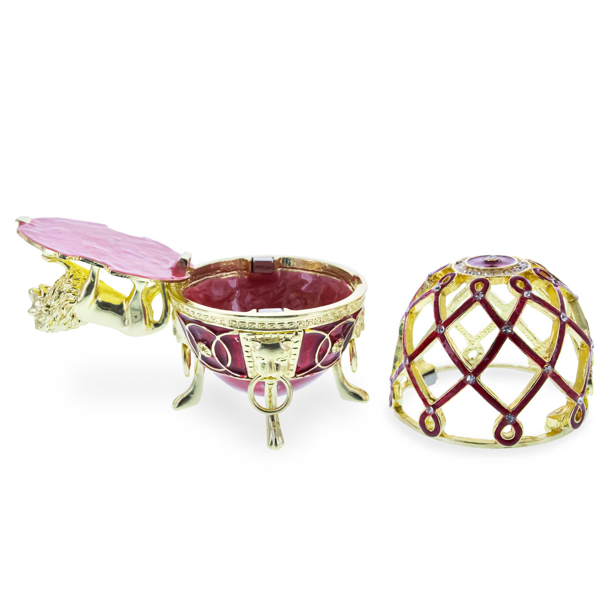 Golden Lion in the Jeweled Cage Egg FigurineCzech Republic , dimensions in inches: 3 x 2.2 x 2.2