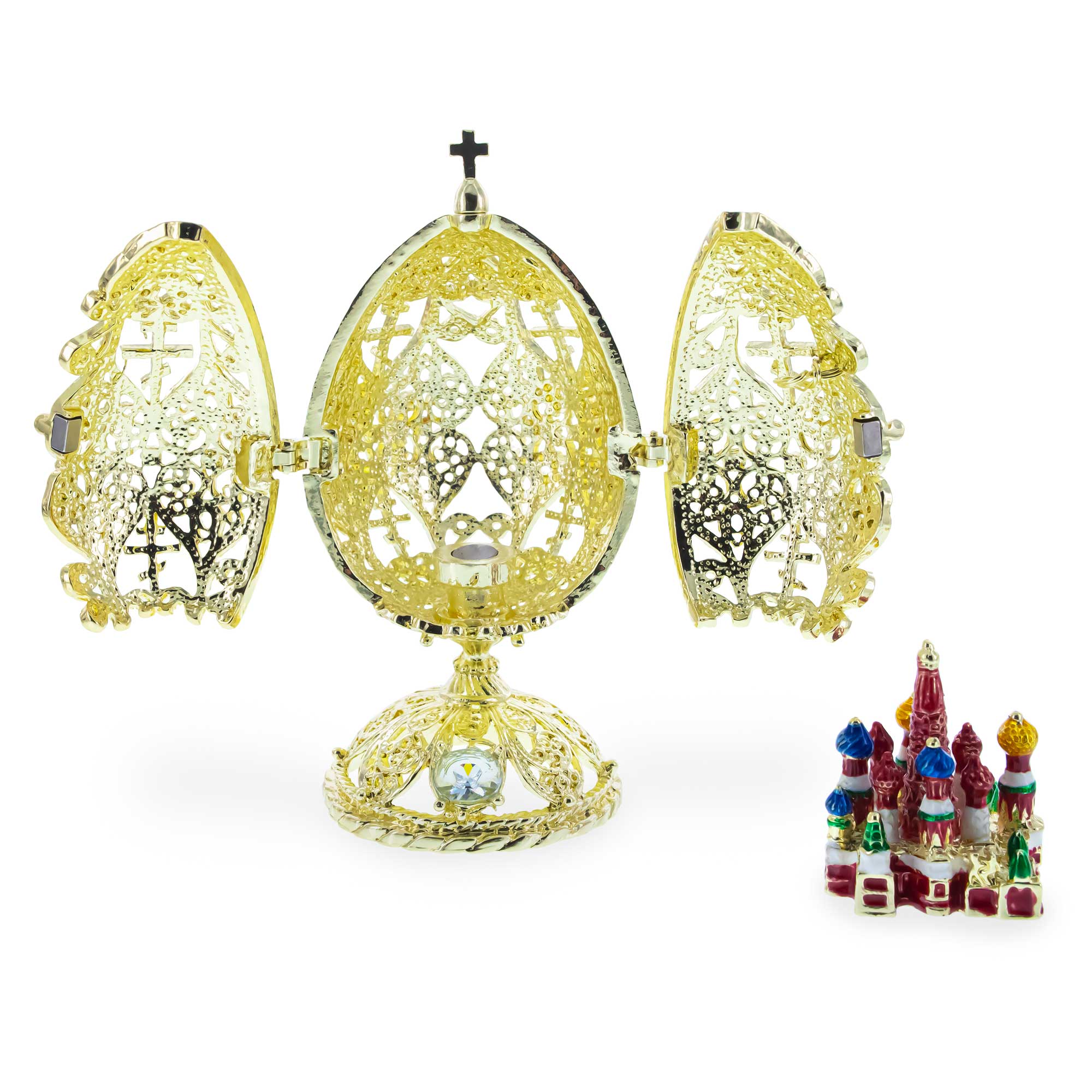 Bejeweled Orthodox Church Easter Egg Golden FigurineCzech Republic , dimensions in inches: 3.6 x 2 x 2