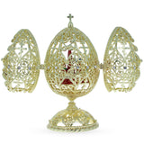 Bejeweled Orthodox Church Easter Egg Golden Figurine in Gold color Oval