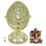 Bejeweled Orthodox Church Easter Egg Golden Figurine , dimensions in inches: 3.95 x 2 x 2