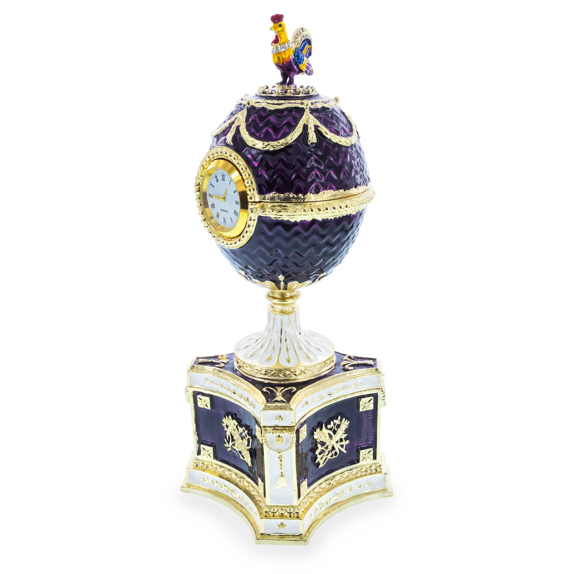 Huevo de Pascua musical imperial real Kelch Chanticleer de 1904 en esmalte morado