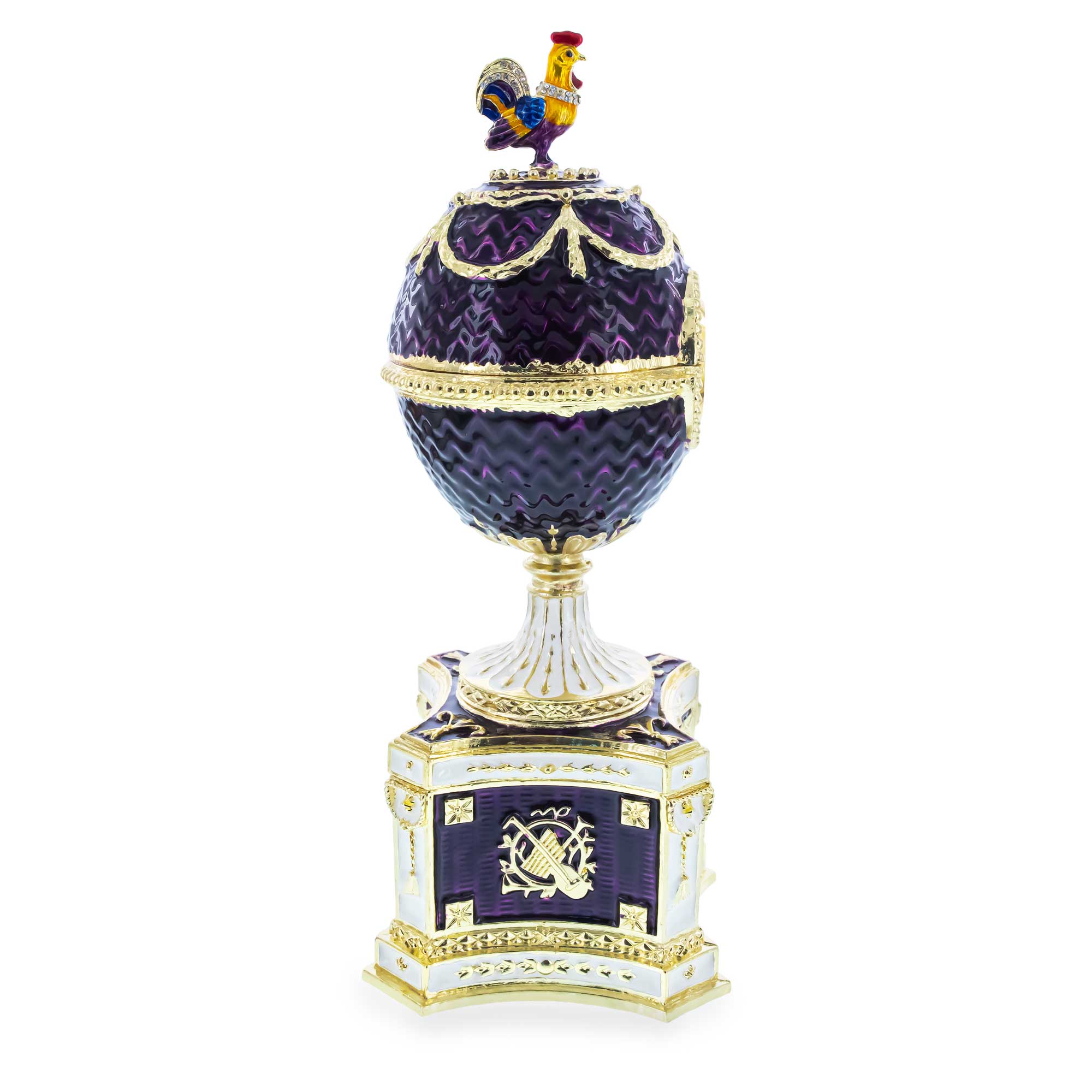 1904 Kelch Chanticleer Royal Imperial Musical Easter Egg in Purple EnamelCzech Republic , dimensions in inches: 9.35 x 3.4 x