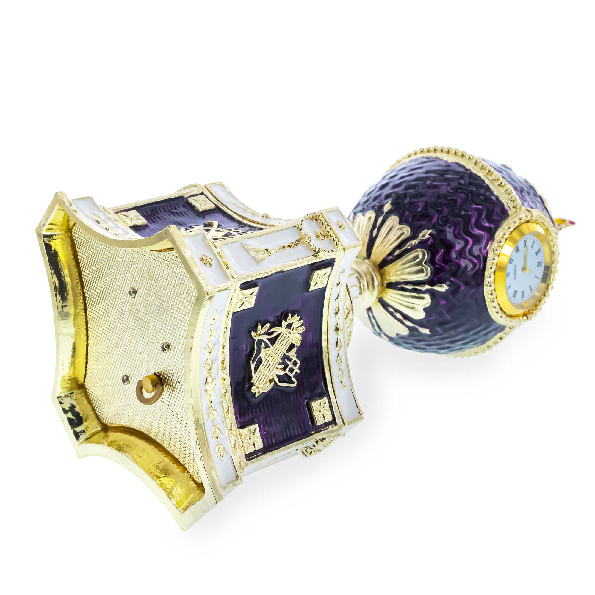 Huevo de Pascua musical imperial real Kelch Chanticleer de 1904 en esmalte morado