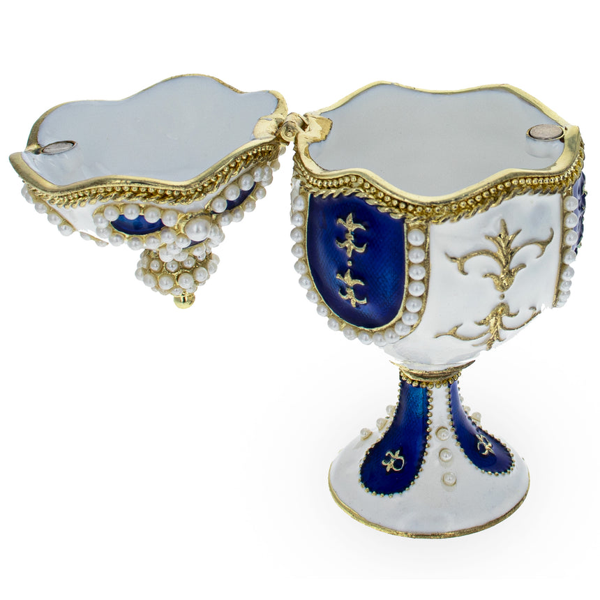 Shop Pearls on White Enamel Royal Inspired Easter Egg 3.75 Inches. Buy Royal Royal Eggs Inspired  Oval  for Sale by Online Gift Shop BestPysanky Faberge replicas Imperial royal collectible Easter egg decorative Russian inspired style jewelry trinket box bejeweled jeweled enameled decoration figurine collection house music box crystal value for sale real