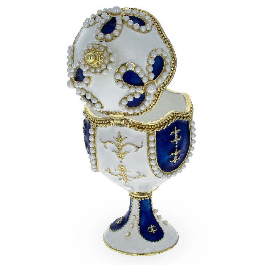 Pearls on White Enamel Royal Inspired Easter Egg 3.75 Inches , dimensions in inches:  x  x