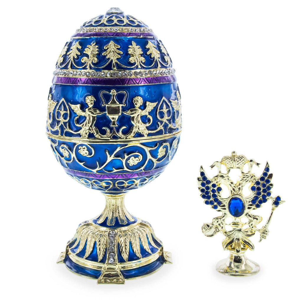 1912 Tsarevich Royal Imperial Easter Egg 5.5 Inches in Blue color Oval