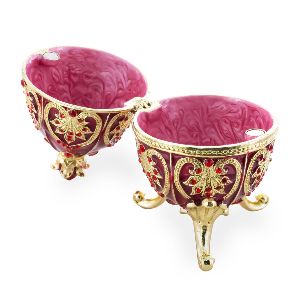 Red Royal Jeweled Inspired Imperial Easter Egg 4.5 Inches , dimensions in inches: 4.5 x 5.7 x 3.4