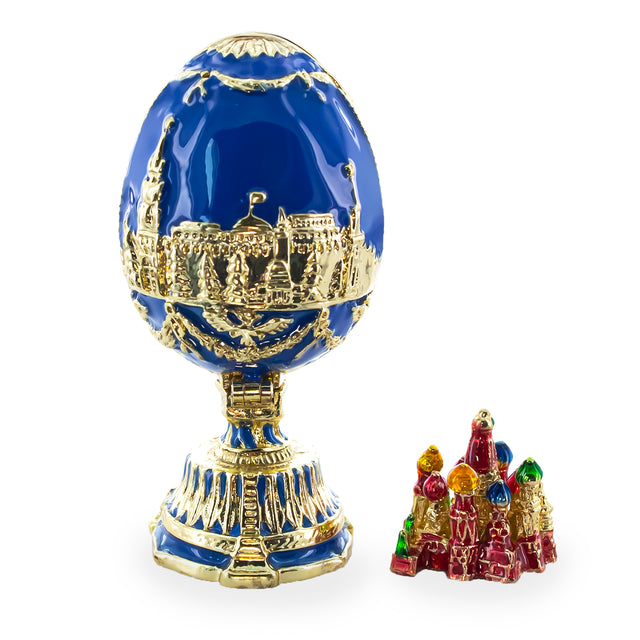 The City Blue Enamel Royal Inspired Easter Egg 2.75 Inches in Blue color, Oval shape