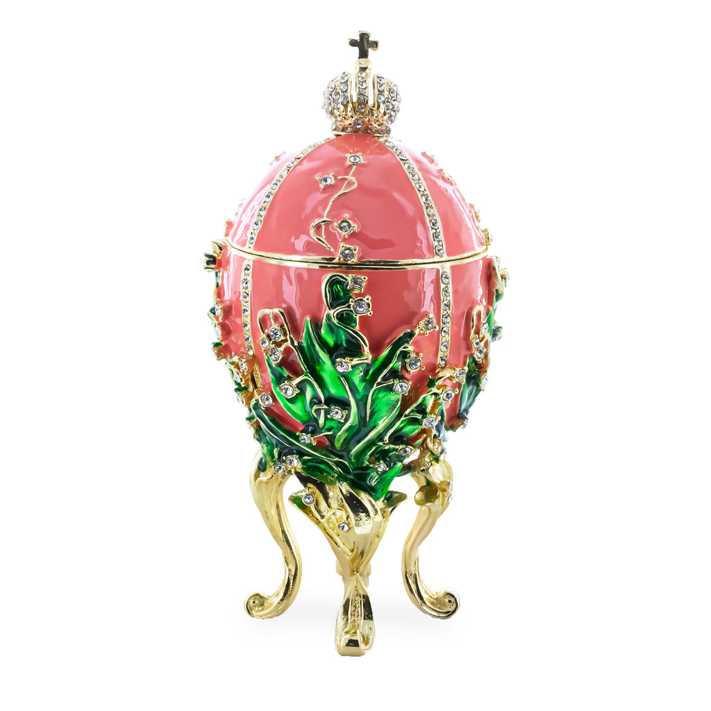 1898 Lilies of the Valley Royal Imperial Easter Egg 6.25 Inches in Red color Oval