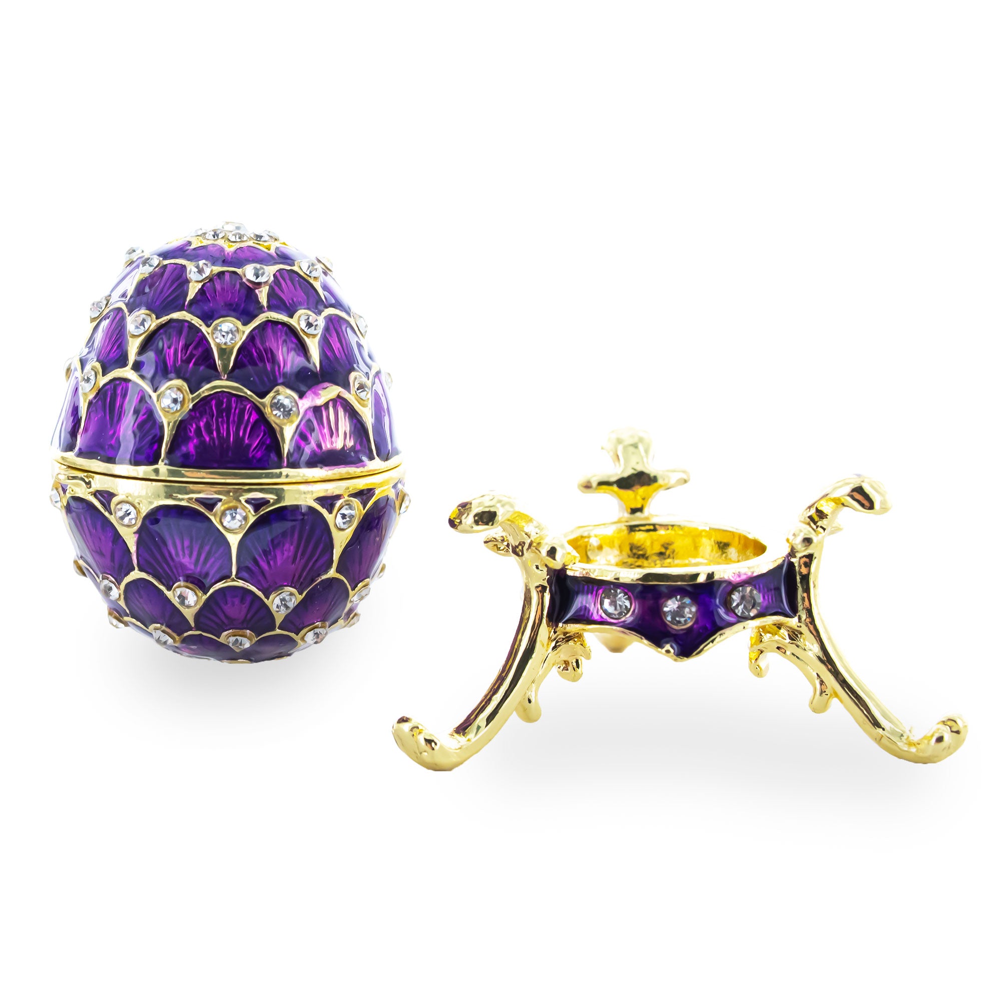 Jeweled Golden Arches on Purple Enamel Royal Inspired Imperial Easter Egg 2.25 Inches