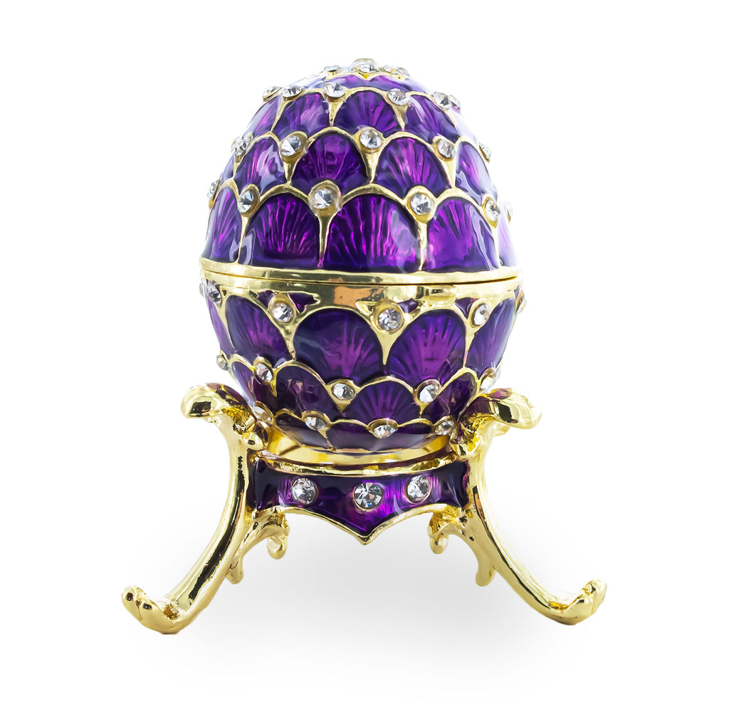 Jeweled Golden Arches on Purple Enamel Royal Inspired Imperial Easter  Egg 2.25 Inches in Purple color Oval