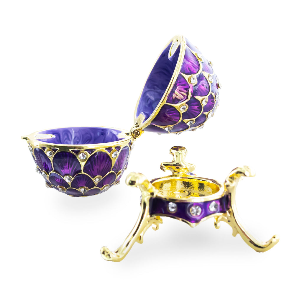 Jeweled Golden Arches on Purple Enamel Royal Inspired Imperial Easter  Egg 2.25 Inches , dimensions in inches: 2.25 x  x