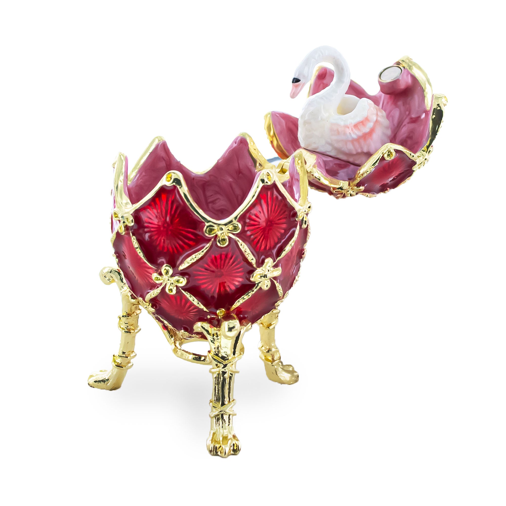 1906 The Swan Royal Imperial Easter Egg in RedCzech Republic , dimensions in inches: 2.8 x 1.65 x 1.65