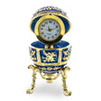 Blue Enamel Royal Inspired Imperial Easter Egg with Clock Surprise in Pink color, Oval shape