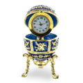 Blue Enamel Royal Inspired Imperial Easter Egg with Clock Surprise in Pink color Oval