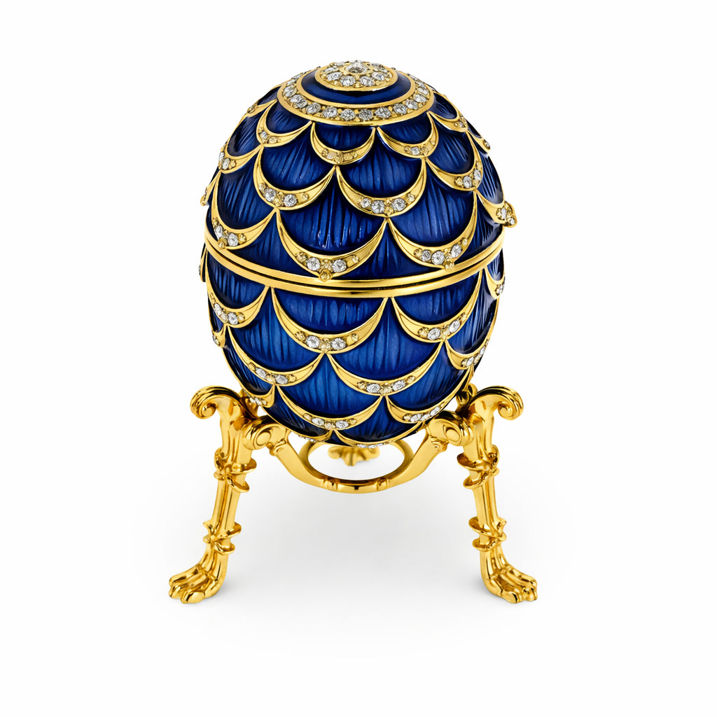 Shop Blue Enamel Pinecone Royal Inspired Imperial Easter Egg with Clock. Buy Royal > Royal Eggs > Inspired Blue Oval