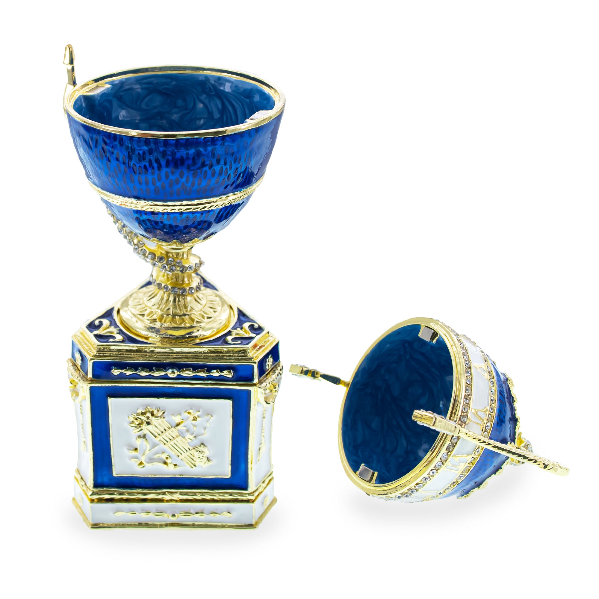 1895 Blue Serpent Clock Royal Imperial Easter Egg 7 InchesCzech Republic , dimensions in inches: 7 x 2.75 x 3.3