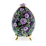 Purple Garden Flowers Royal Inspired Metal Easter Egg 2.75 Inches in Purple color, Oval shape
