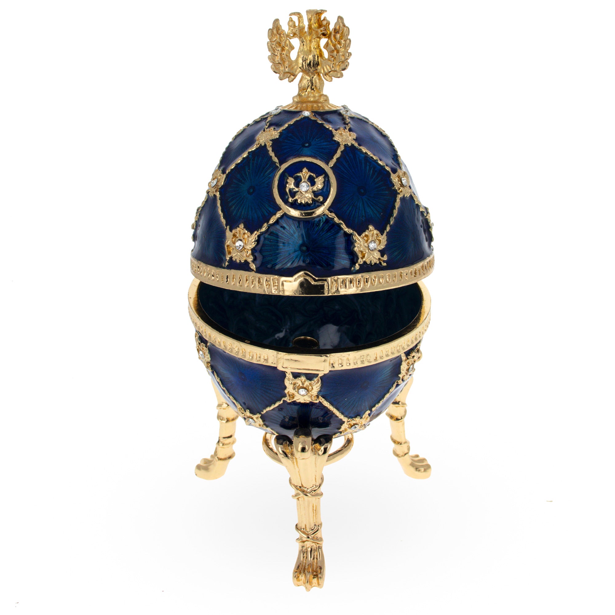 Coat of Arms Blue Royal Inspired Easter Egg , dimensions in inches: 4.8 x 2.2 x 2.2