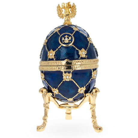 Coat of Arms Blue Royal Inspired Easter Egg in Blue color, Oval shape