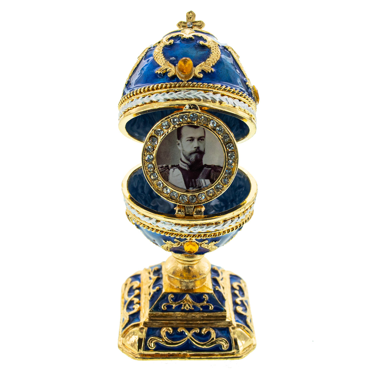 Blue Enamel Scrolls Royal Inspired Easter Egg in Blue color, Oval shape