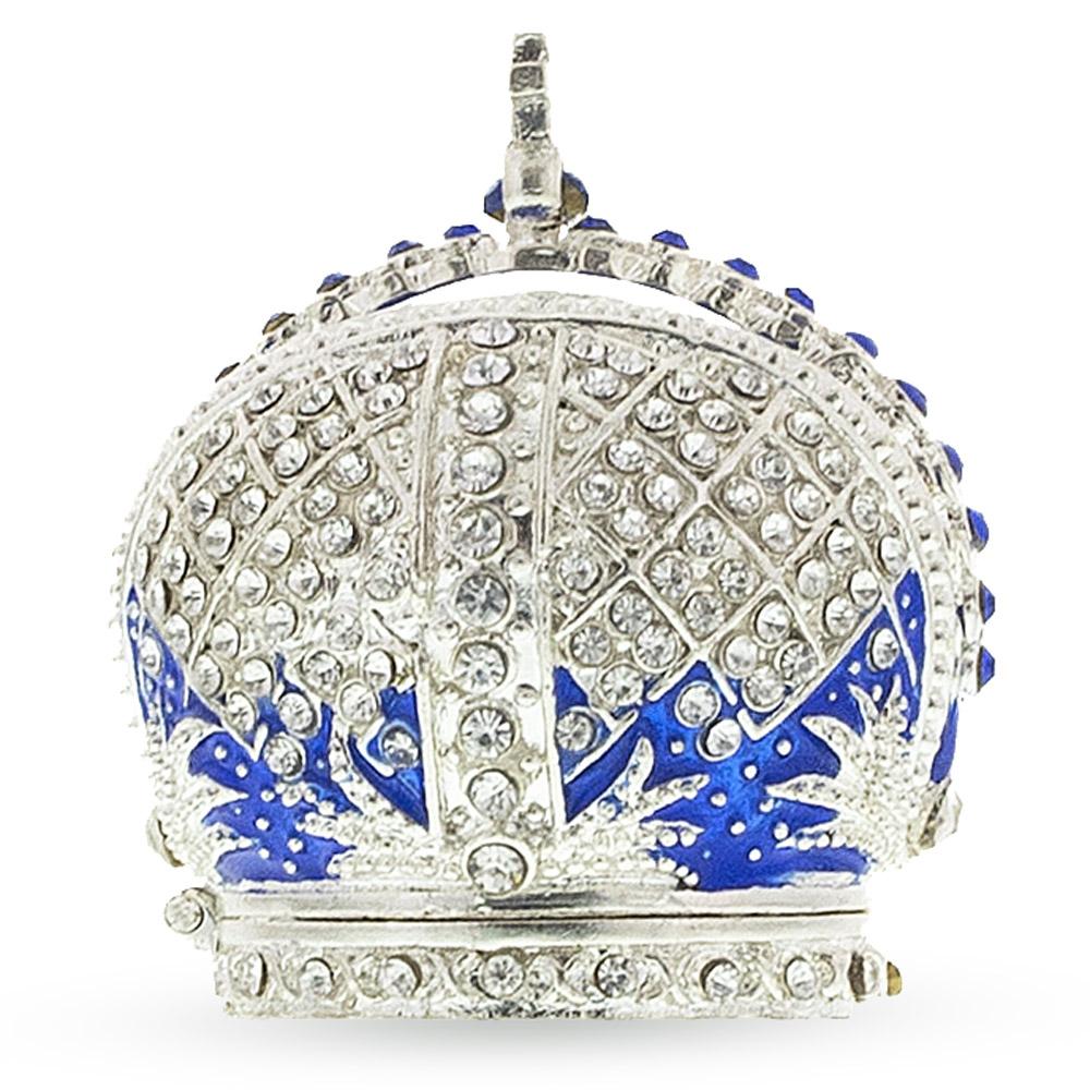 Royal Crown with Cross in Blue Enamel Jewelry Trinket Box Figurine ,dimensions in inches: 2.22 x 1.91 x 1.95