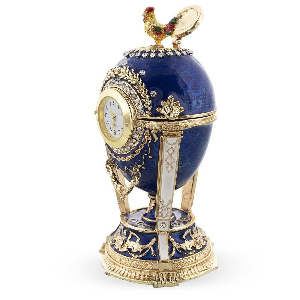 Pewter 1900 Cockerel Royal Imperial Easter Egg in Blue in Blue color Oval