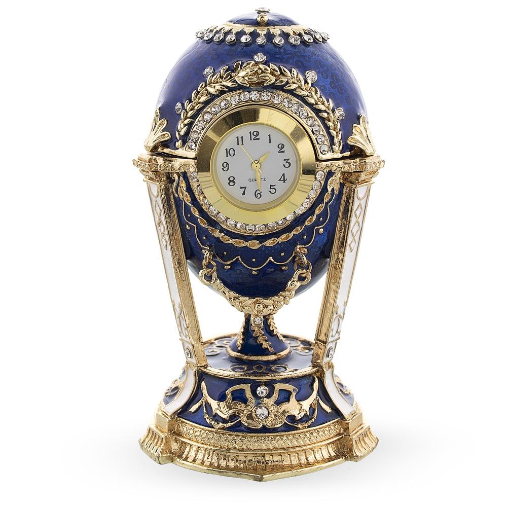 1900 Cockerel Royal Imperial Easter Egg in Blue , dimensions in inches: 4.3 x 2.4 x 2.4