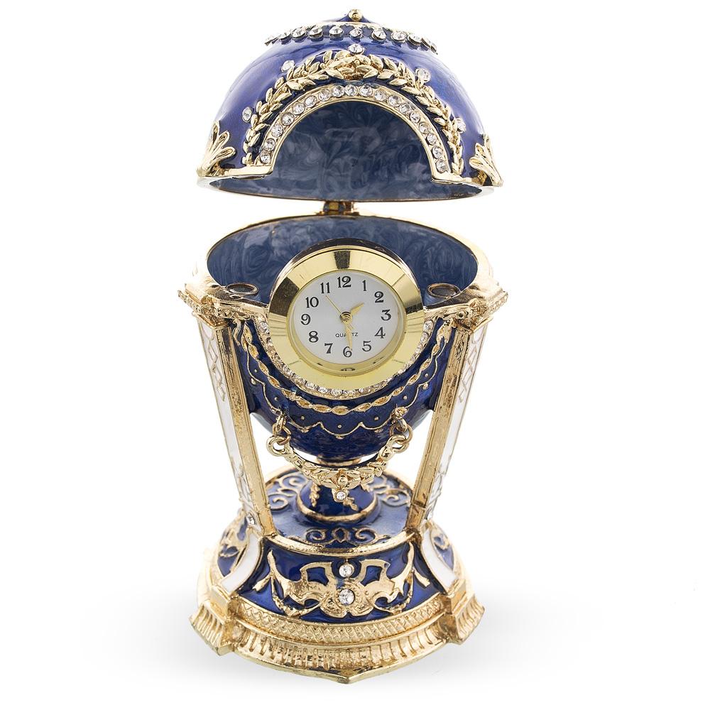 Shop 1900 Cockerel Royal Imperial Easter Egg in Blue. Buy Royal Royal Eggs Imperial Blue Oval  for Sale by Online Gift Shop BestPysanky Faberge replicas Imperial royal collectible Easter egg decorative Russian inspired style jewelry trinket box bejeweled jeweled enameled decoration figurine collection house music box crystal value for sale real